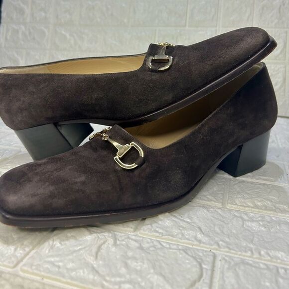 Gucci DarkโBrown Suede Horsebit Block Heels - Picture 5 of 14